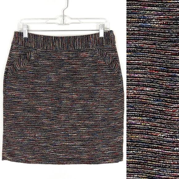 LOFT Tweed High Waist Short Skirt Pencil Straight Pockets Black Multi Color 6 - Picture 1 of 8